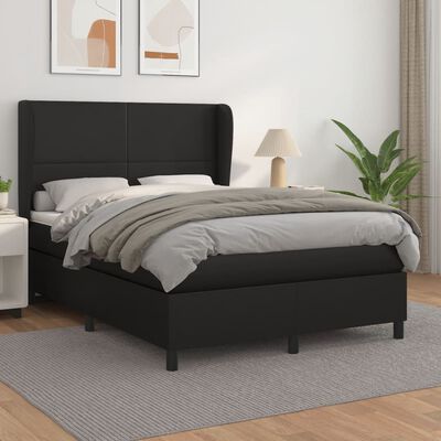 vidaXL Sommier à lattes de lit avec matelas Noir 140x200 cm Similicuir