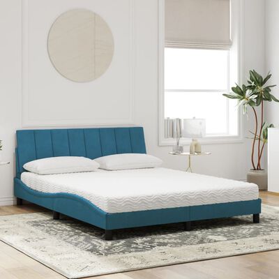 vidaXL Lit avec matelas bleu 160x200 cm velours