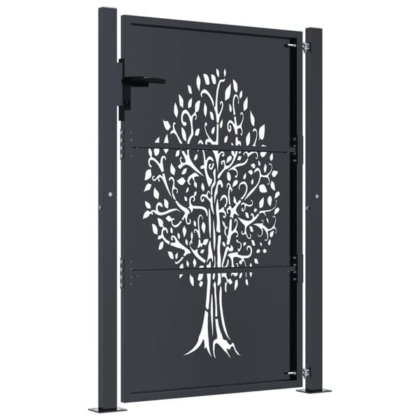 vidaXL Portail de jardin anthracite 100x125 cm acier conception d'arbre