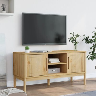 vidaXL Meuble TV FLORO cire marron 114x43x55 cm bois massif de pin