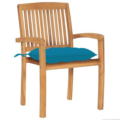 vidaXL Chaises de jardin lot de 2 et coussins bleu clair Bois de teck