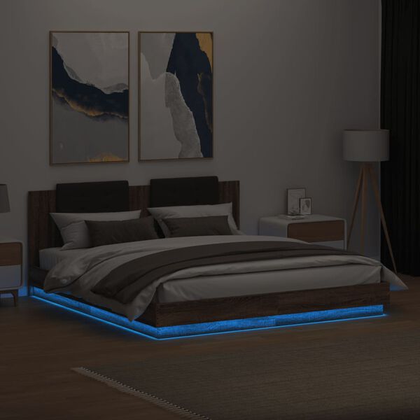 vidaXL Cadre de lit avec LED sans matelas ch&ecirc;ne marron 200x200 cm