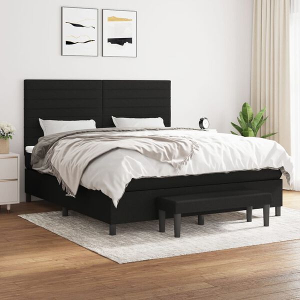 vidaXL Sommier &agrave; lattes de lit avec matelas Noir 180x200 cm Tissu