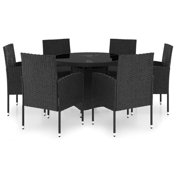 vidaXL Ensemble &agrave; manger de jardin 7 pcs R&eacute;sine tress&eacute;e Noir