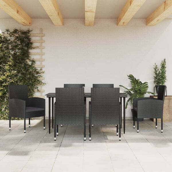 vidaXL Ensemble &agrave; manger de jardin 7 pcs noir r&eacute;sine tress&eacute;e et acier