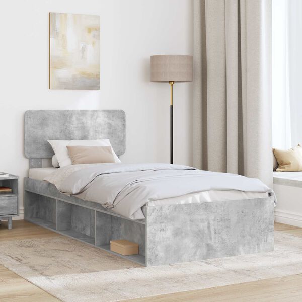 vidaXL Cadre de lit avec t&ecirc;te de lit B&eacute;ton 90 x 200 cm Pin massif