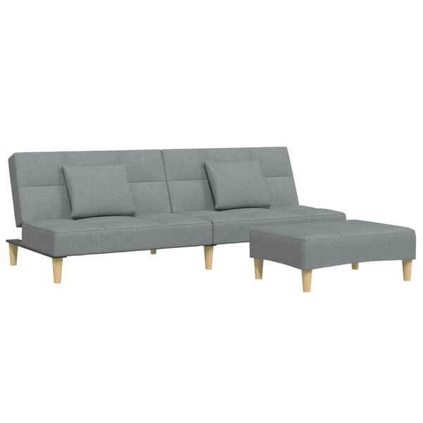 vidaXL Canap&eacute;-lit &agrave; 2 places avec repose-pied gris clair tissu