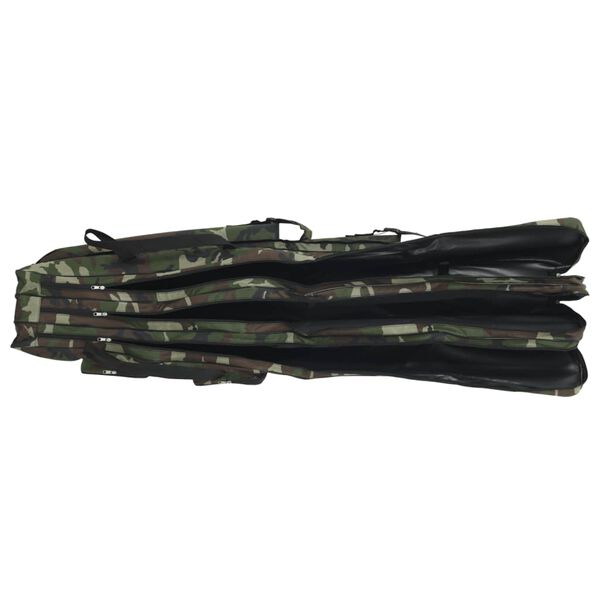 vidaXL Sac de canne &agrave; p&ecirc;che vert camouflage 160 cm tissu oxford