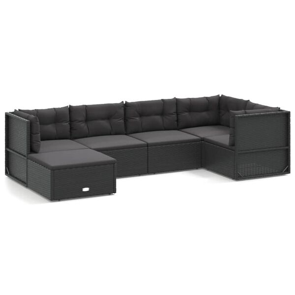 vidaXL Salon de jardin 6 pcs avec coussins Noir R&eacute;sine tress&eacute;e