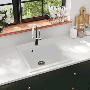 vidaXL &Eacute;vier de cuisine Granit Seul lavabo Blanc