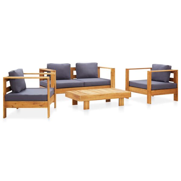 vidaXL Salon de jardin 4 pcs avec coussins Gris Bois d'acacia solide