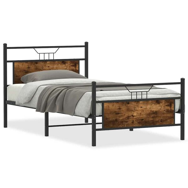 vidaXL Cadre de lit sans matelas ch&ecirc;ne fum&eacute; 100x200 cm bois ing&eacute;nierie