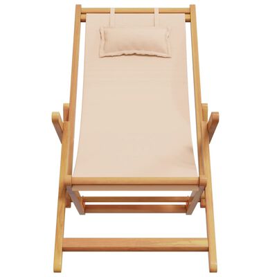 vidaXL Chaises de plage pliantes lot de 2 beige tissu et bois massif