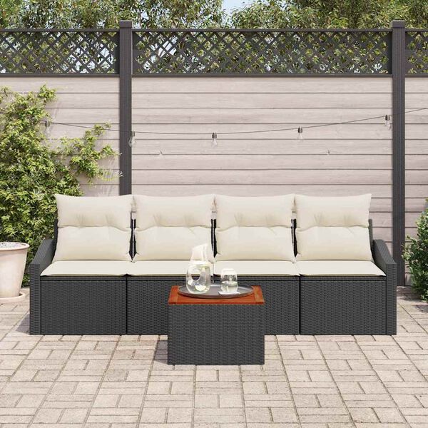 vidaXL Ensemble de canap&eacute; de jardin 5 pcs Noir et Cr&egrave;me polyrotin