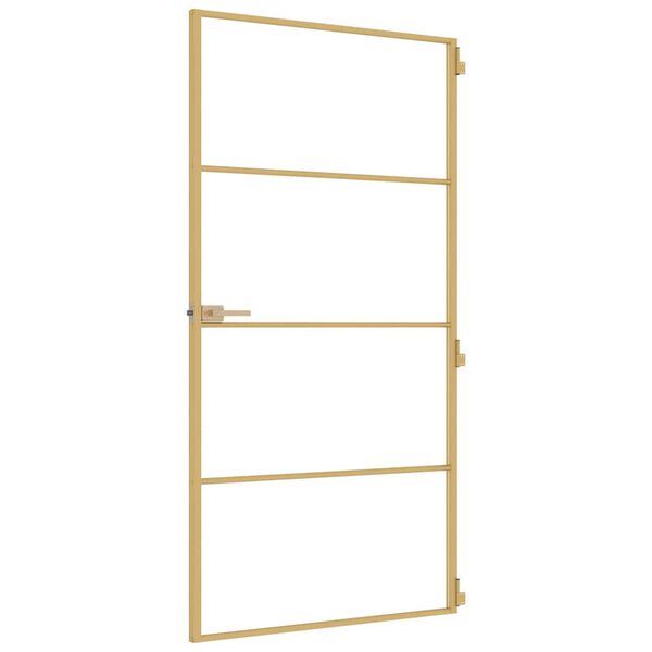 vidaXL Porte int&eacute;rieure mince dor&eacute; verre tremp&eacute; aluminium