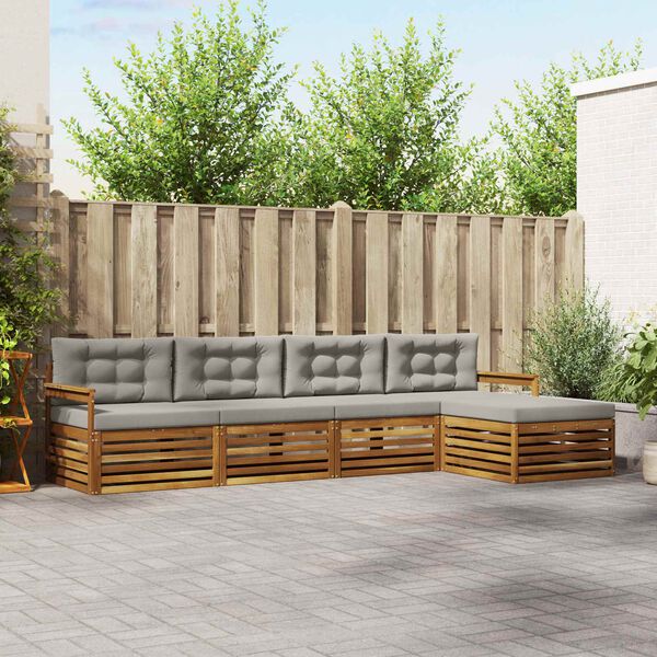 vidaXL Ensemble de canap&eacute;s d'ext&eacute;rieur 5 pcs Gris Naturel et Clair