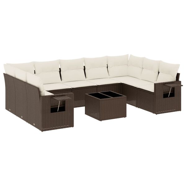 vidaXL Salon de jardin 10 pcs avec coussins marron r&eacute;sine tress&eacute;e