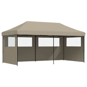 vidaXL Tente de r&eacute;ception pliable escamotable 3 parois lat&eacute;rales taupe