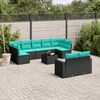 vidaXL Salon de jardin 10 pcs avec coussins noir r&eacute;sine tress&eacute;e