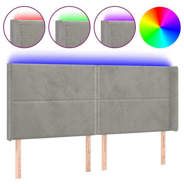 vidaXL T&ecirc;te de lit &agrave; LED Gris clair 183x16x118/128 cm Velours