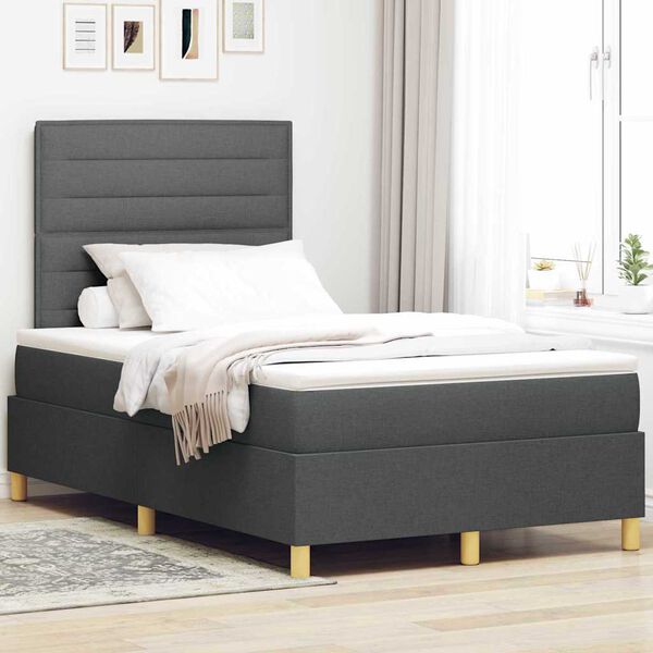 vidaXL Lit &agrave; ressorts avec matelas Gris fonc&eacute; 120 x 200 cm tissu