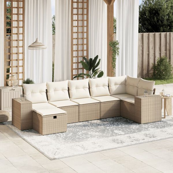 vidaXL Salon de jardin avec coussins 7 pcs beige r&eacute;sine tress&eacute;e