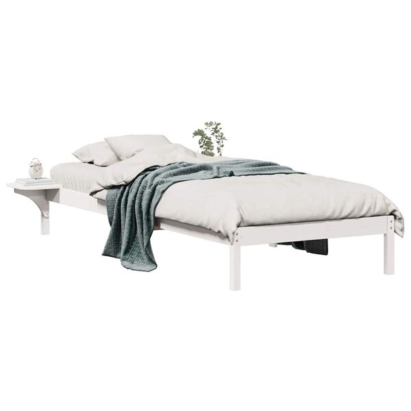 vidaXL Cadre de lit avec tables de chevet Blanc 90 x 220 cm Pin massif