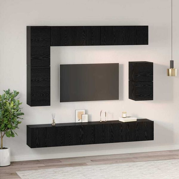 vidaXL Ensemble meuble TV 8 pcs Ch&ecirc;ne noir Bois d'ing&eacute;nierie
