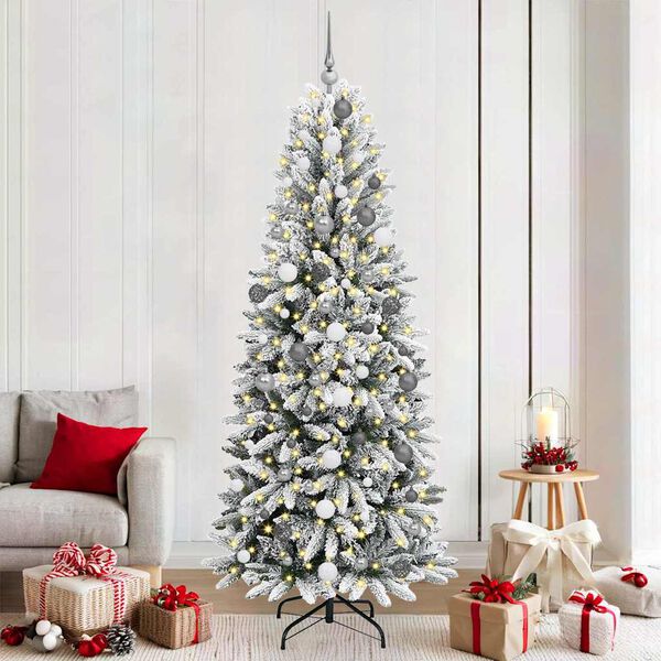 vidaXL Sapin de No&euml;l artificiel avec 300 LED avec support Blanc 210 cm