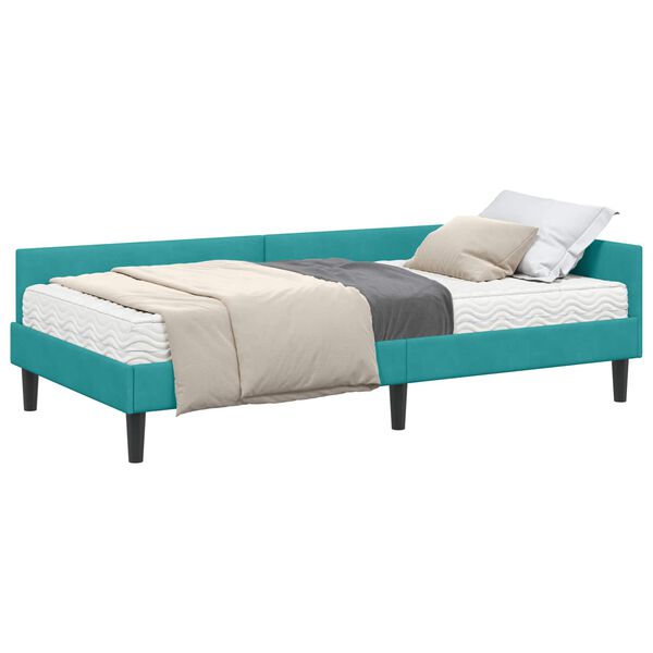 vidaXL Cadre de lit d'angle avec matelas Autre 2 pcs Turquoise Velours