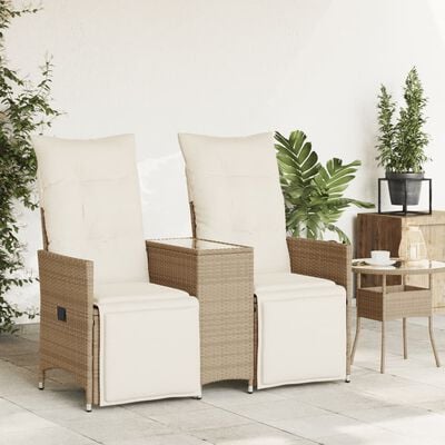 vidaXL Canapé de jardin inclinable 2 places avec table beige rotin