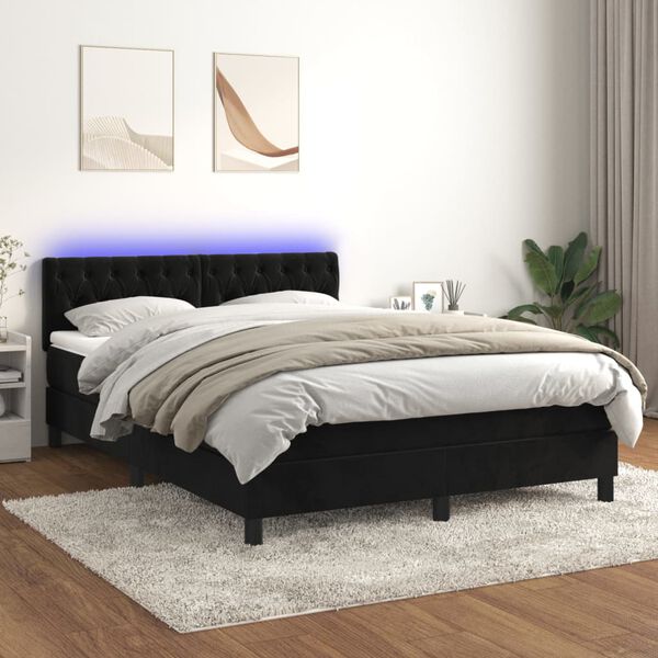 vidaXL Sommier &agrave; lattes de lit avec matelas et LED Noir 140x190 cm