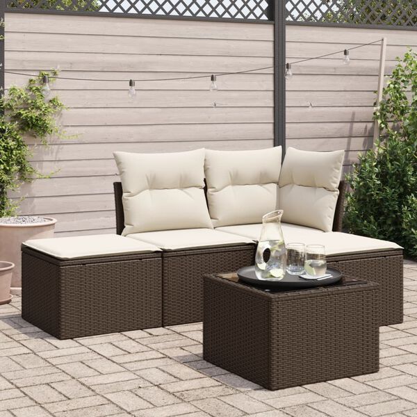 vidaXL Salon de jardin avec coussins 5 pcs marron r&eacute;sine tress&eacute;e