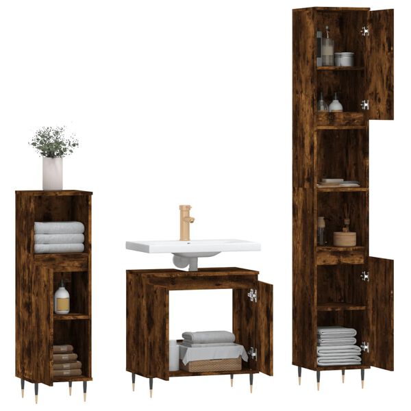 vidaXL Ensemble d'armoires de salle de bain 3 pcs ch&ecirc;ne fum&eacute;