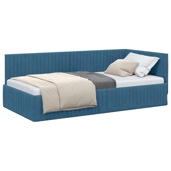 vidaXL Cadre de lit d'angle Bleu 100 cm x 200 cm Velours