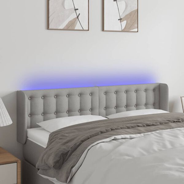 vidaXL T&ecirc;te de lit &agrave; LED Gris clair 147x16x78/88 cm Tissu