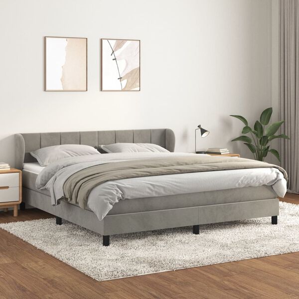 vidaXL Sommier &agrave; lattes de lit et matelas Gris clair 180x200cm Velours