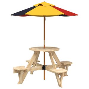 vidaXL Table de pique-nique pour 4 enfants avec parasol rond sapin