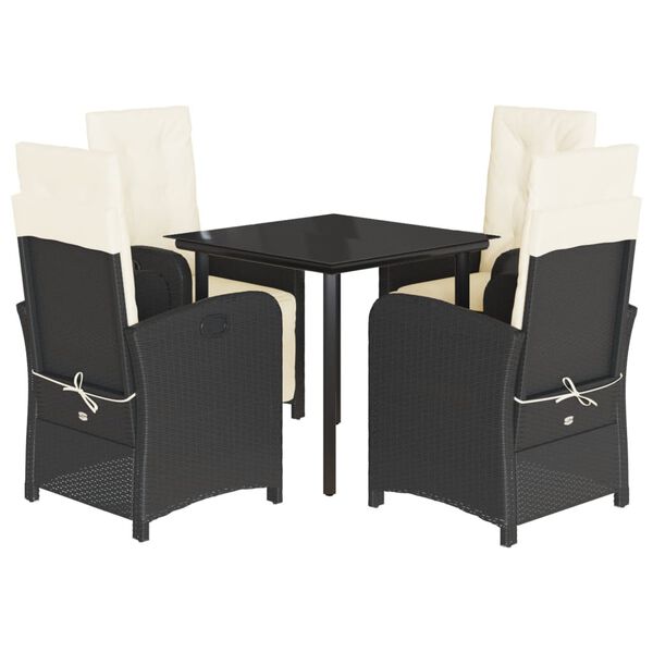 vidaXL Ensemble &agrave; manger de jardin coussins 5pcs Noir R&eacute;sine tress&eacute;e
