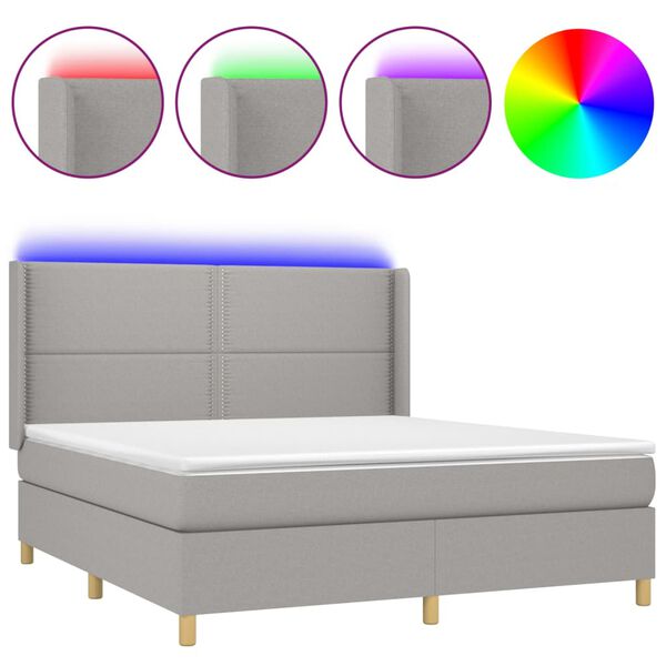 vidaXL Sommier &agrave; lattes de lit matelas LED Gris clair 160x200 cm Tissu