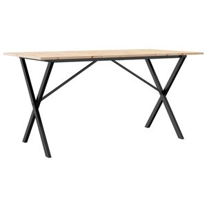 vidaXL Table à manger cadre en X 140x80x75 cm bois de pin massif acier