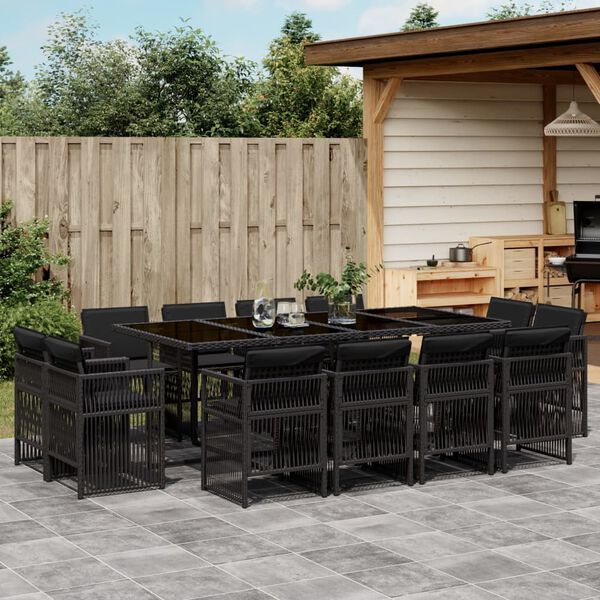 vidaXL Ensemble &agrave; manger de jardin 13 pcs coussins noir r&eacute;sine tress&eacute;e
