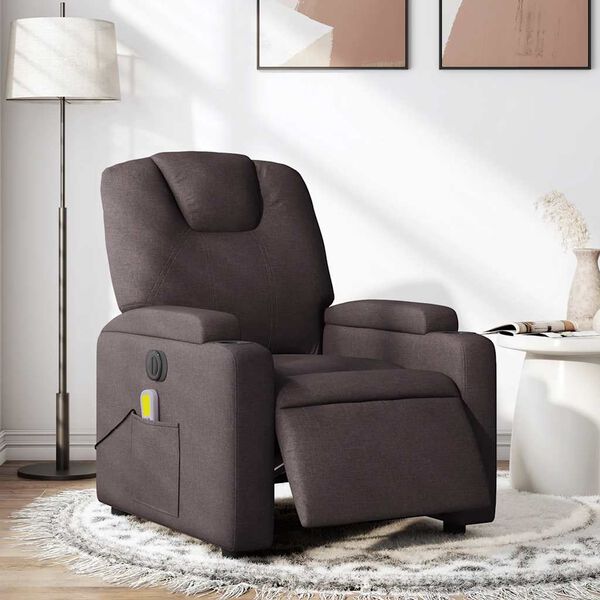 vidaXL Fauteuil de massage inclinable &eacute;lectrique Marron fonc&eacute; Tissu