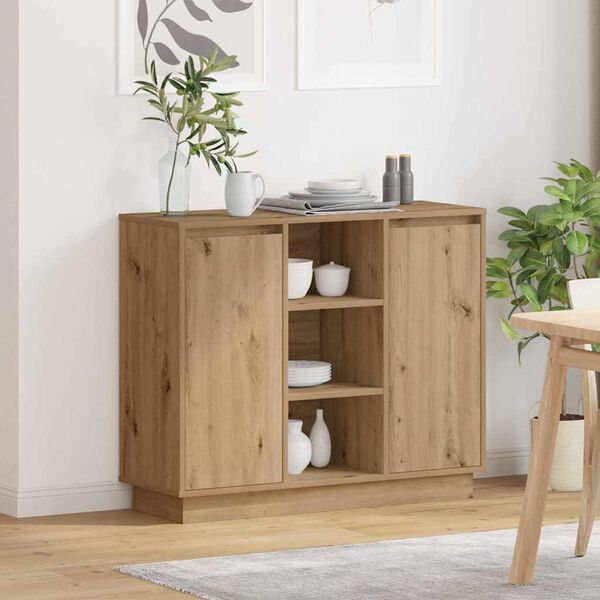 vidaXL Buffet LED Ch&ecirc;ne artisanal 90 x 32 x 75 cm Bois d'ing&eacute;nierie