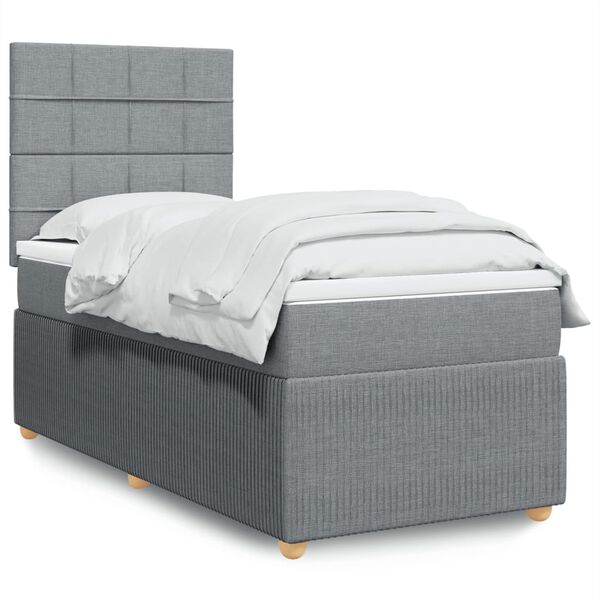 vidaXL Sommier &agrave; lattes de lit avec matelas Gris clair 90x200 cm Tissu