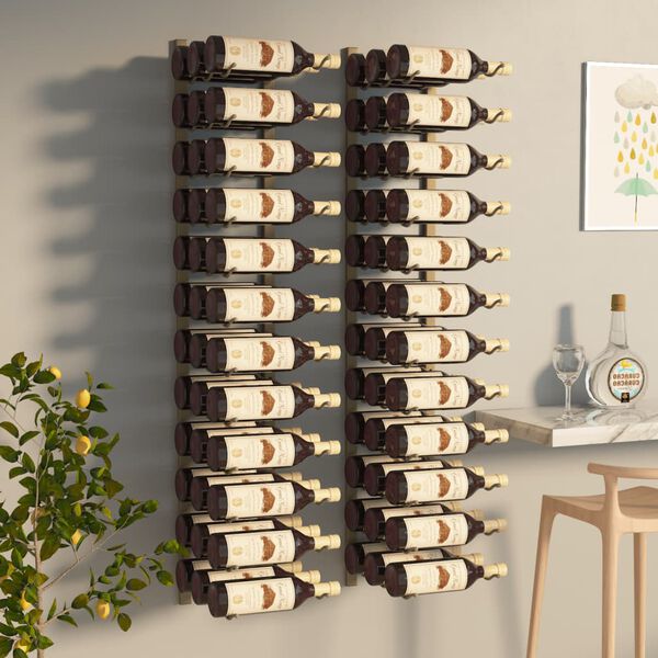 vidaXL Casier &agrave; vin mural pour 36 bouteilles 2 pcs Dor&eacute; Fer