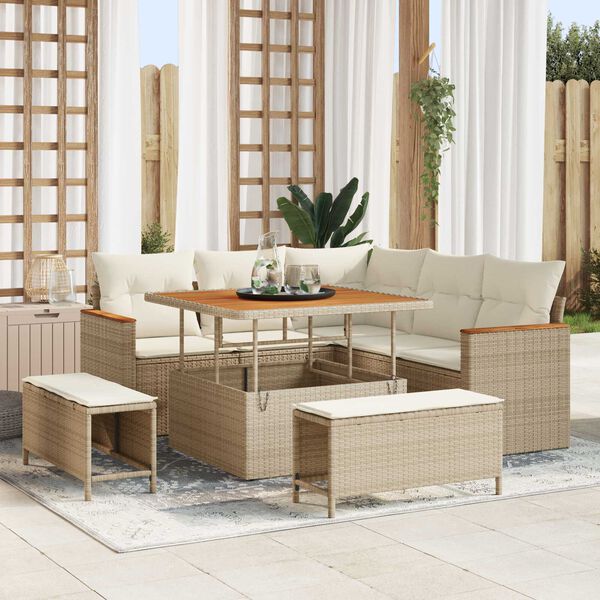 vidaXL Ensemble de canap&eacute; de jardin 8 pcs Beige polyrotin