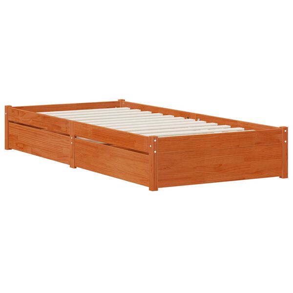 vidaXL Cadre de lit avec tiroir 3 pcs Cire marron Bois de pin
