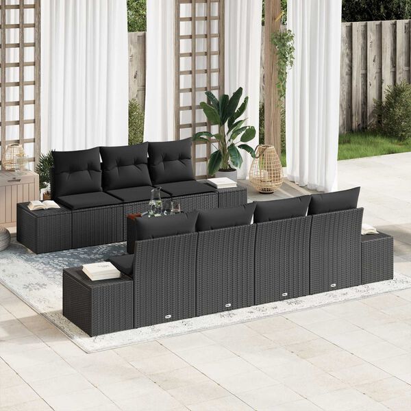 vidaXL Ensemble de canap&eacute; de jardin avec stockage 8 pcs Noir polyrotin