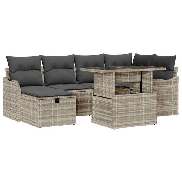 vidaXL Ensemble de canap&eacute; de jardin 7 pcs Gris clair Poly rotin
